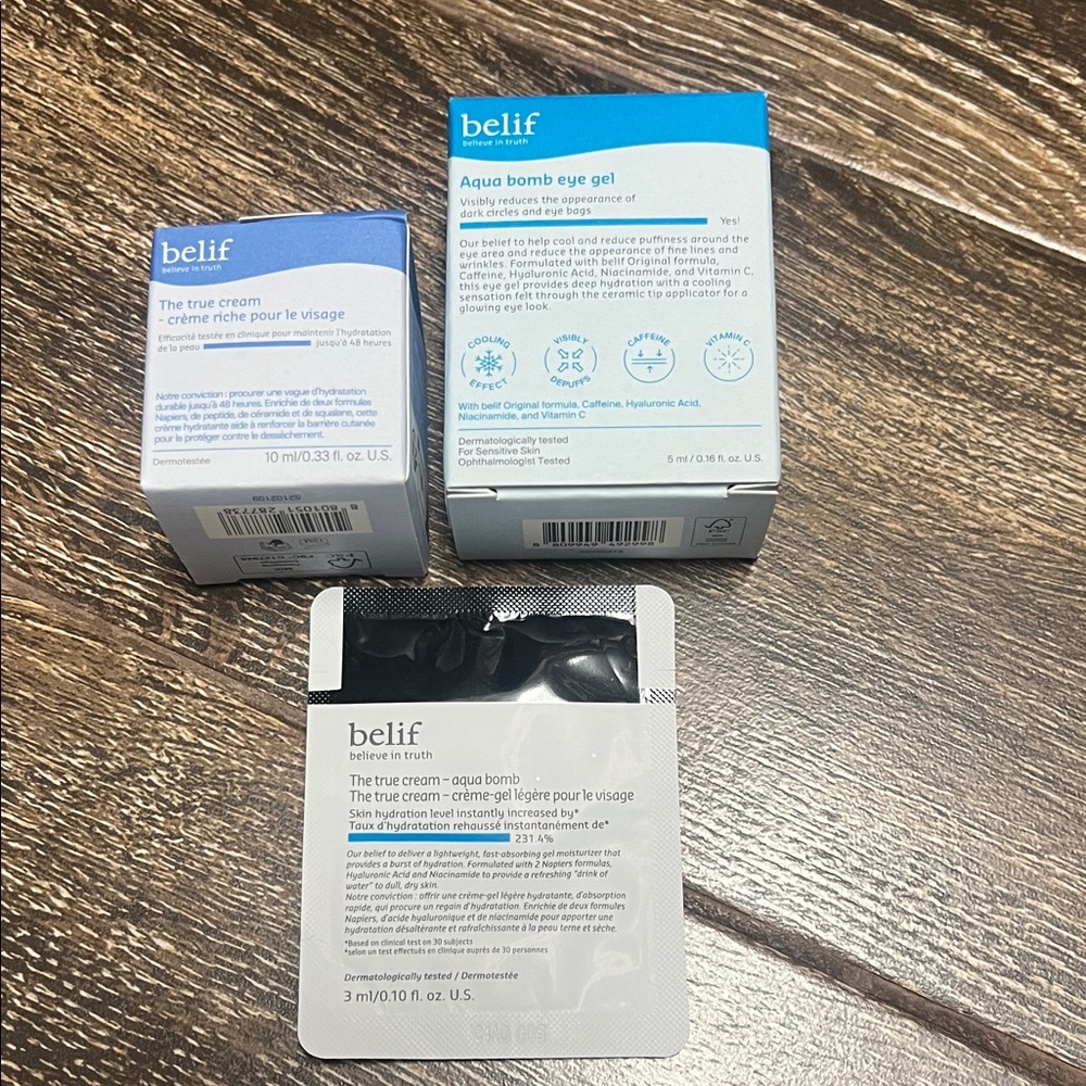 Belif Aqua Bomb Eye Gel and True Cream Bundle Unopened, Brand New
